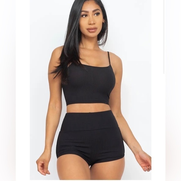 Capella Ladies' Black Ribbed Cami & Shorts Set - Picture 1 of 8